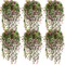6PCS Artificial Hanging Ferns – Faux Ivy Vine with Flowers for Indoor & Outdoor Decor (Fuchsia)